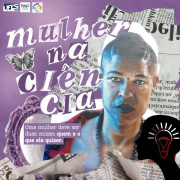 Folder roxo com a figura de Pandora, grafite do IC-IV, com menção ao Edital Fapes - Mulheres na Ciência